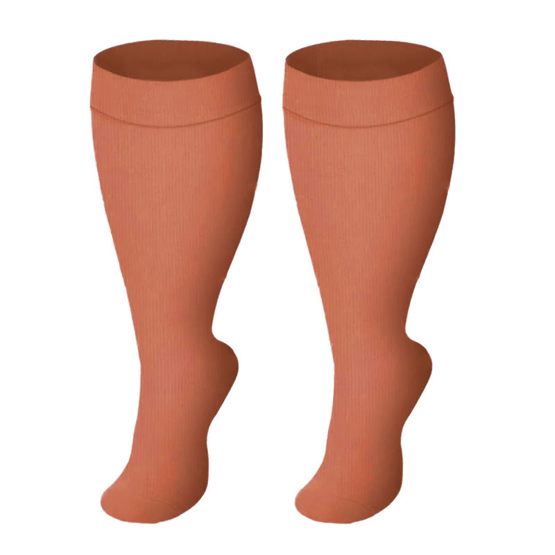 Plus Size Solid Color Wide Calf Compression Socks(3 Pairs) - Orange - 4XL - image 3