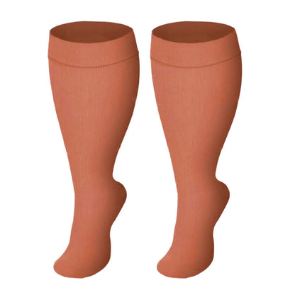 Plus Size Solid Color Wide Calf Compression Socks(3 Pairs) - Orange - 4XL - image 3