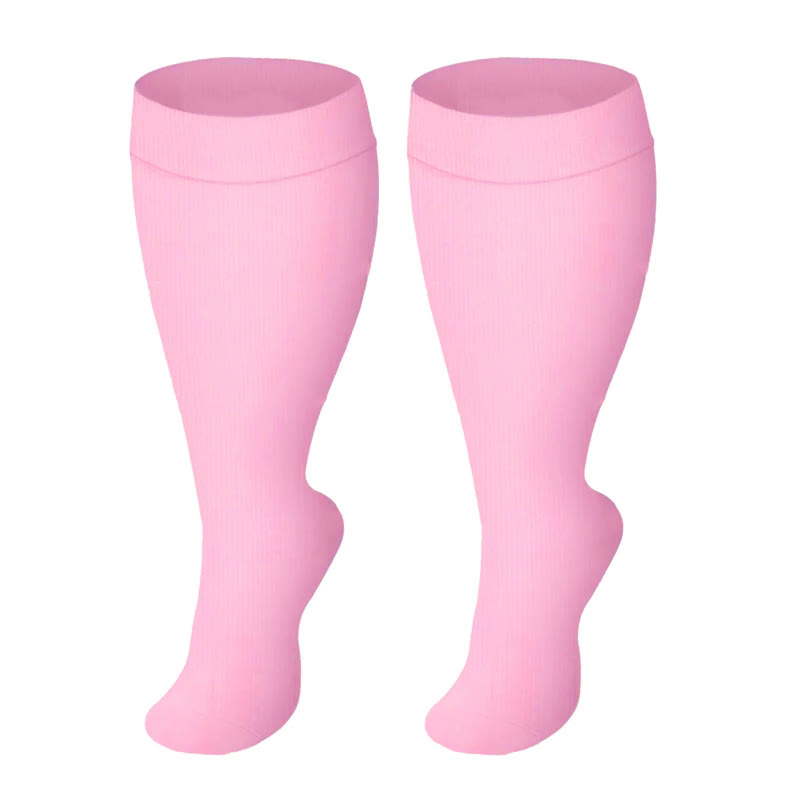 Plus Size Solid Color Wide Calf Compression Socks(3 Pairs) - Pink - 4XL - image 2