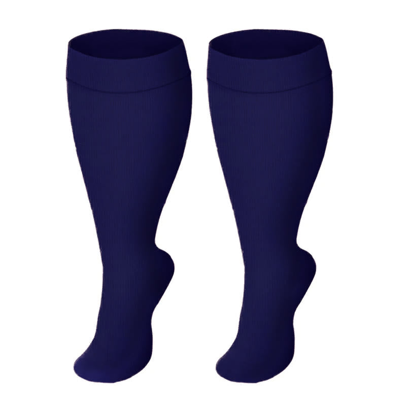 Plus Size Solid Color Wide Calf Compression Socks(3 Pairs) - Navy Blue - 4XL - image 1