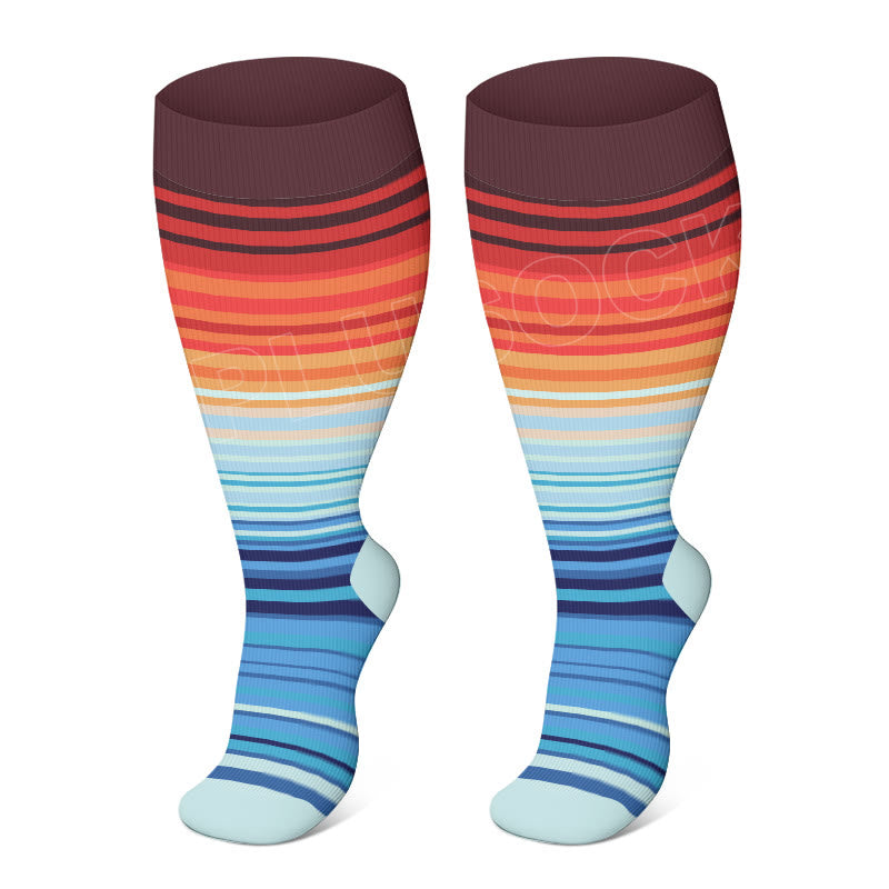 Plus Size Fashion Design Compression Socks(3 Pairs) - Orange&Blue - 4XL - image 8