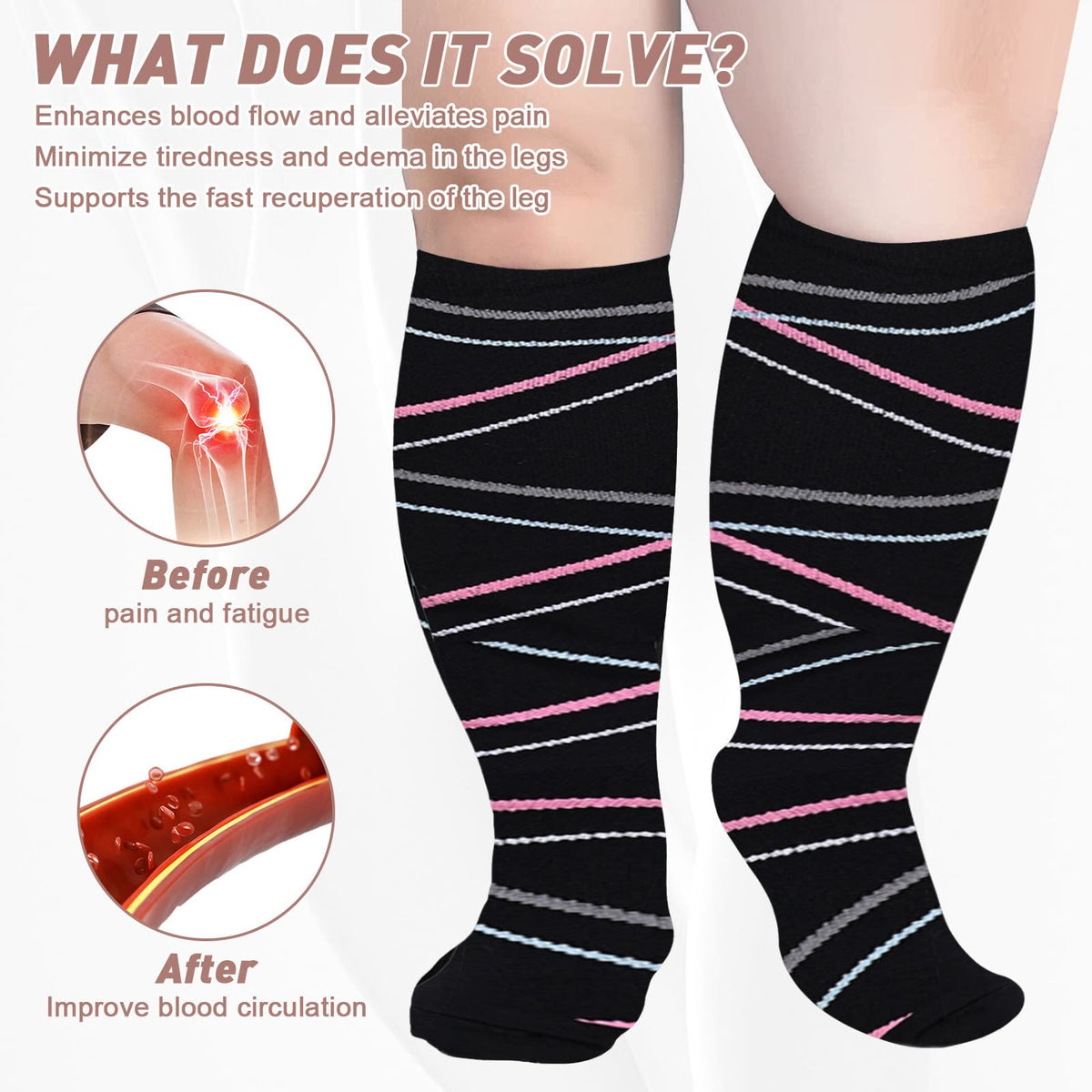 Ribbon Plus Size Compression Socks 2XL-7XL(3 Pairs) - image 3