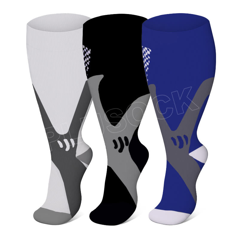 Plus Size Wide Calf Sports Compression Socks 2XL-7XL(3 Pairs) - Multicolor - 7XL - image 2