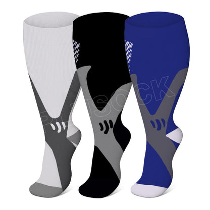 Plus Size Wide Calf Sports Compression Socks 2XL-7XL(3 Pairs) - Multicolor - 7XL - image 2