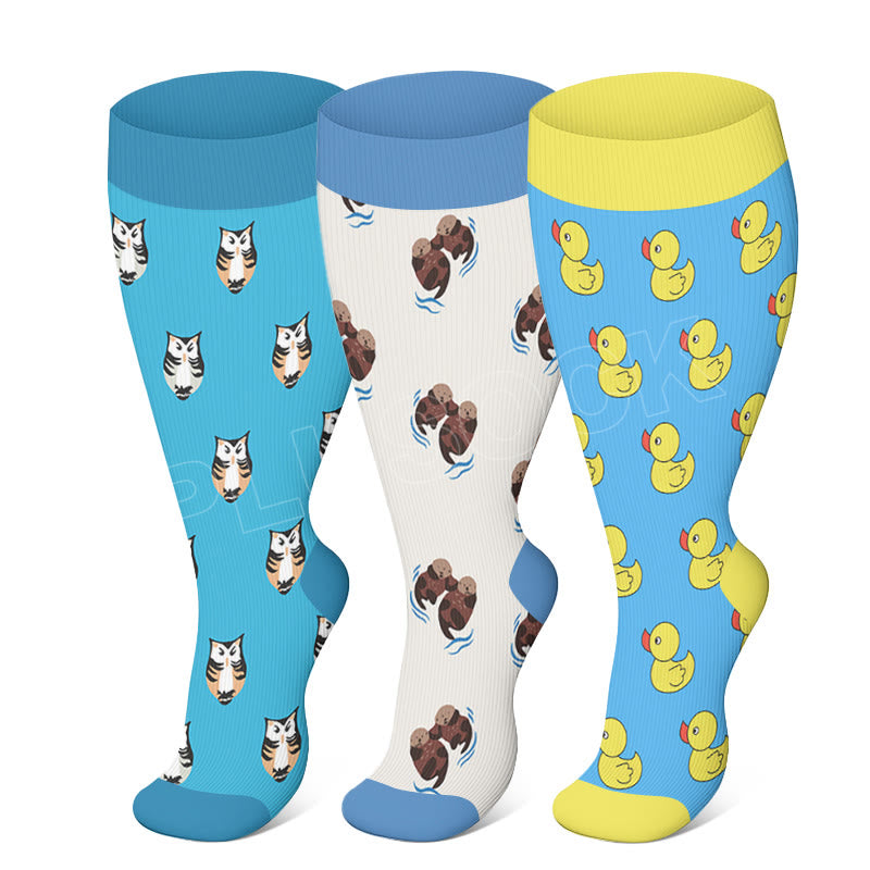 Plus Size Owl Otter Duck Compression Socks - image 0