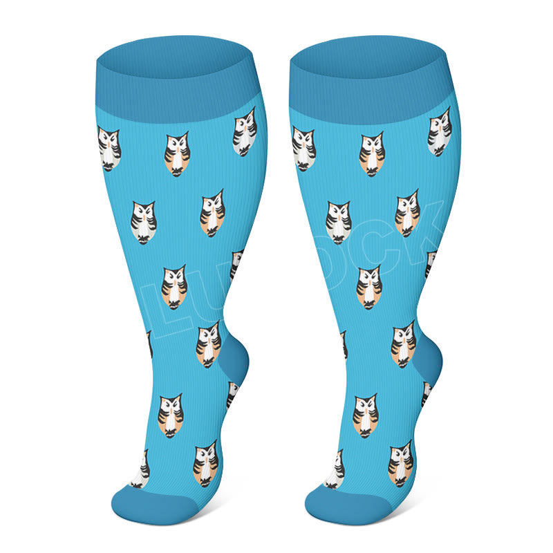 Plus Size Owl Otter Duck Compression Socks - Owl - 4XL - image 2
