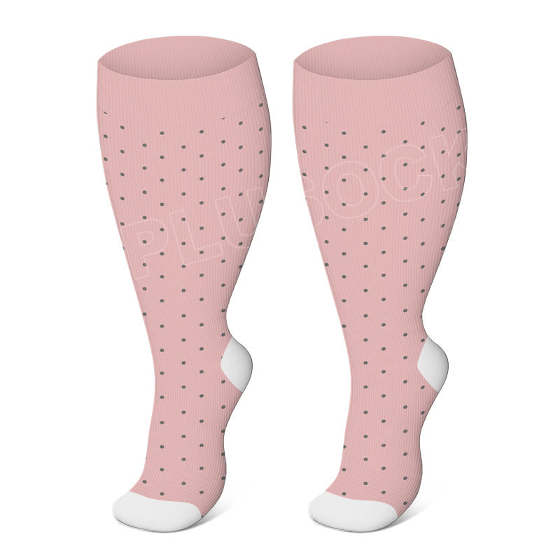 Plus Size Pink Polka Dot Compression Socks(3 Pairs) - Pink - 4XL - image 1
