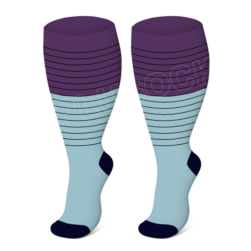 Plus Size Color Block Striped Compression Socks(3 Pairs) - Purple - 4XL - image 1