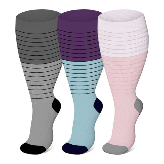 Plus Size Color Block Striped Compression Socks(3 Pairs) - Multicolor - 4XL - image 0