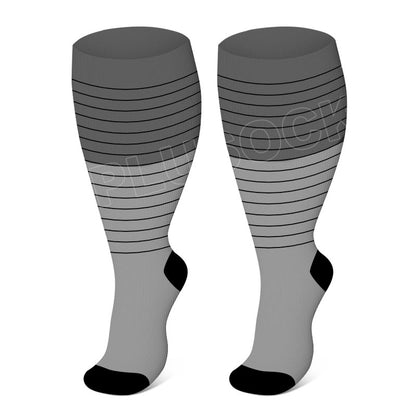 Plus Size Color Block Striped Compression Socks(3 Pairs) - Black - 4XL - image 3