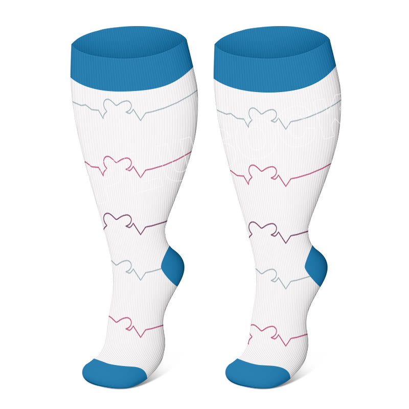 Electrocardiogram Pattern Plus Size Compression Socks(3 Pairs) - White - 4XL - image 1