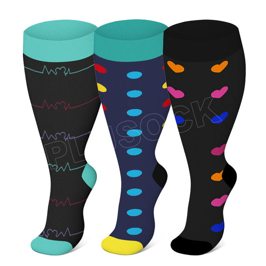 Blue Dot Heart Plus Size Compression Socks(3 Pairs) - Multicolor - 4XL - image 0