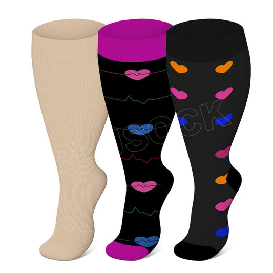Skin Purple Electrocardiogram Plus Size Compression Socks 2XL-7XL(3 Pairs) - Multicolor - 7XL - image 0