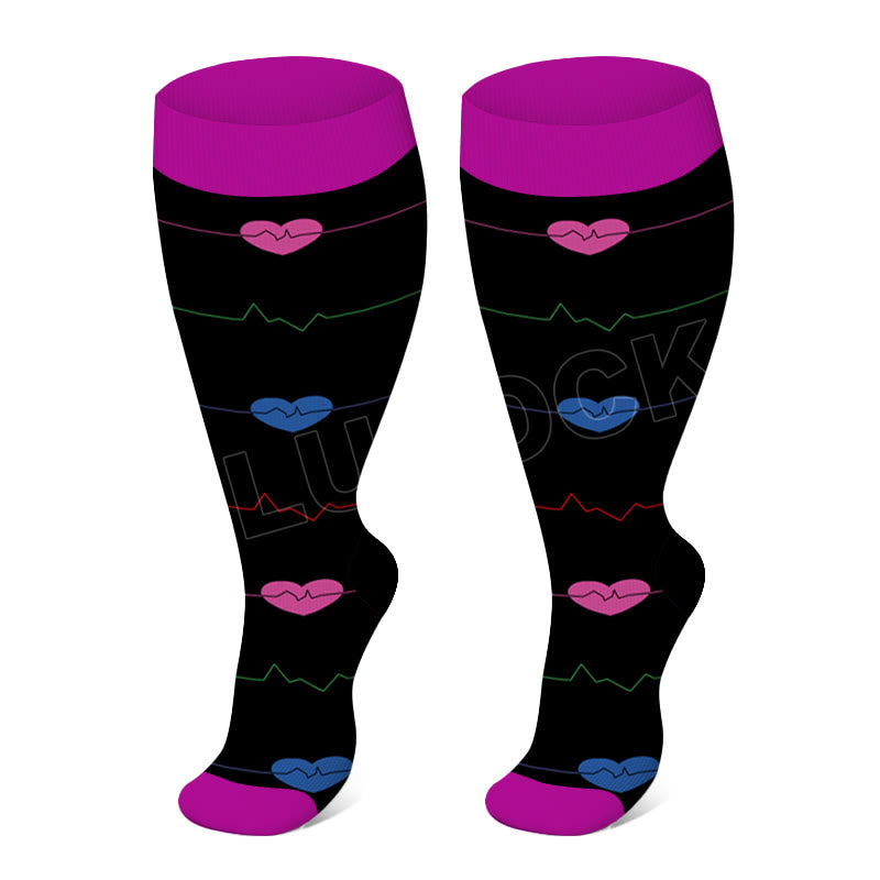Skin Purple Electrocardiogram Plus Size Compression Socks 2XL-7XL(3 Pairs) - Purple - 7XL - image 3