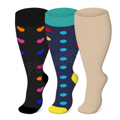 Skin Heart Dot Plus Size Compression Socks 2XL-7XL(3 Pairs) - Multicolor - 7XL - image 0