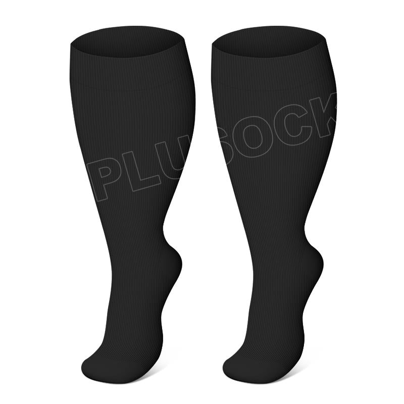 Blue Electrocardiogram Solid Plus Size Compression Socks(3 Pairs) - Black - 4XL - image 3