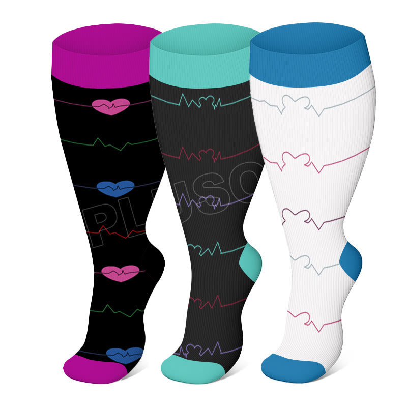Electrocardiogram Pattern Plus Size Compression Socks(3 Pairs) - Multicolor - 4XL - image 0