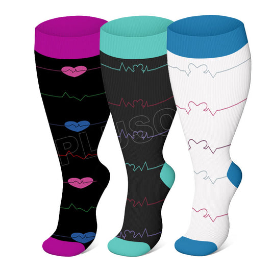Electrocardiogram Pattern Plus Size Compression Socks(3 Pairs) - Multicolor - 4XL - image 0