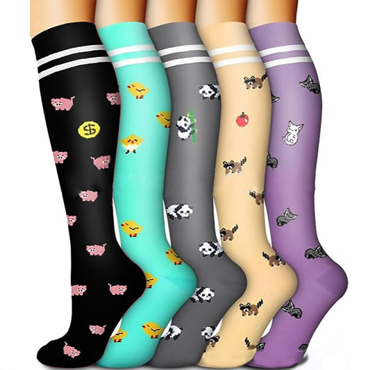 Colorful Animal Patterns Compression Socks(5 Pairs) - image 0