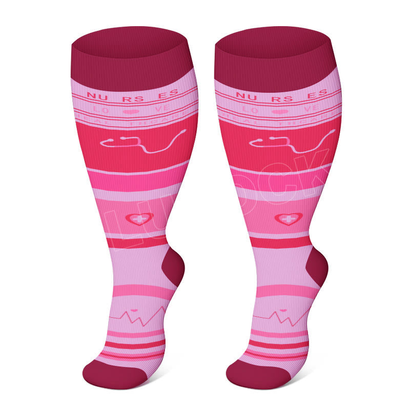 Plus Size Pink Medical Elements Compression Socks(3 Pairs) - image 1