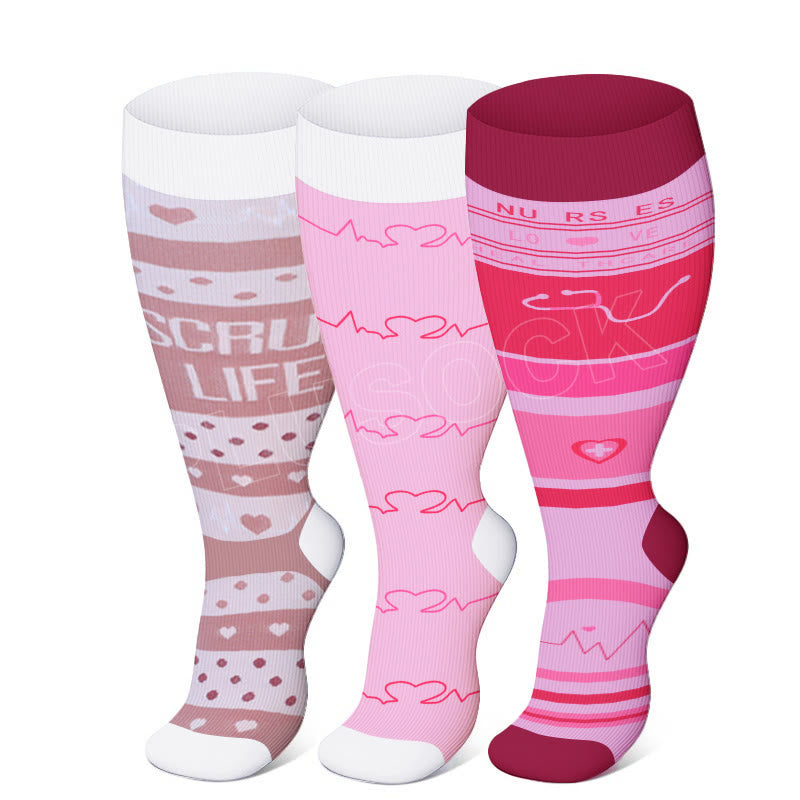 Plus Size Pink Medical Elements Compression Socks(3 Pairs) - image 0