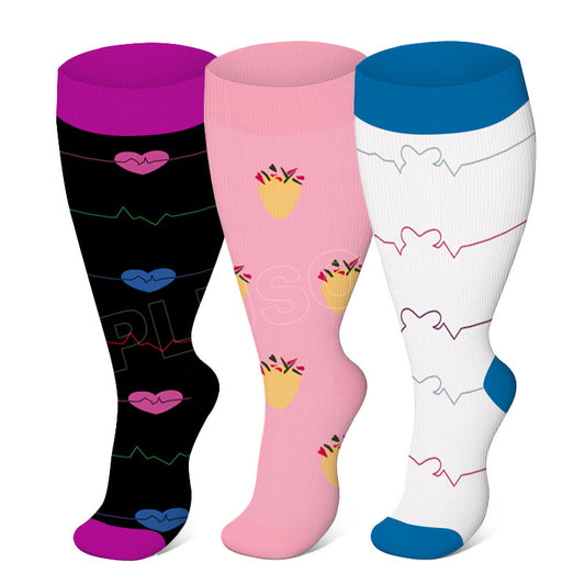 Pineapple Electrocardiogram Plus Size Compression Socks(3 Pairs) - Multicolor - 4XL - image 0