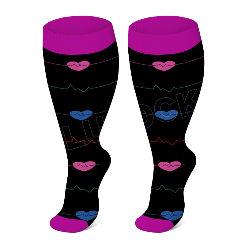 Electrocardiogram Heart Plus Size Compression Socks(3 Pairs) - Purple - 4XL - image 8