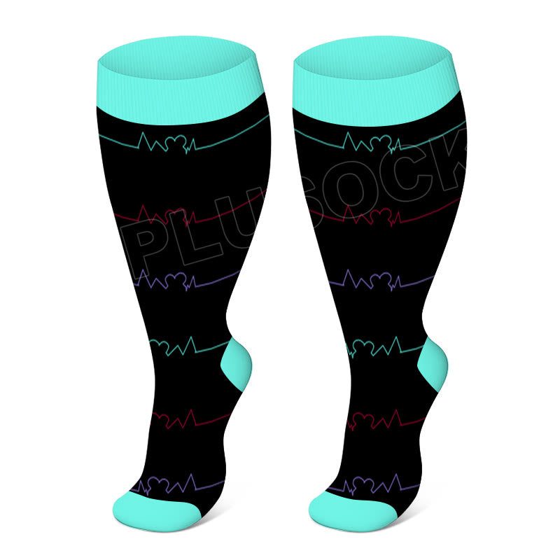 Electrocardiogram Heart Plus Size Compression Socks(3 Pairs) - Blue - 4XL - image 7