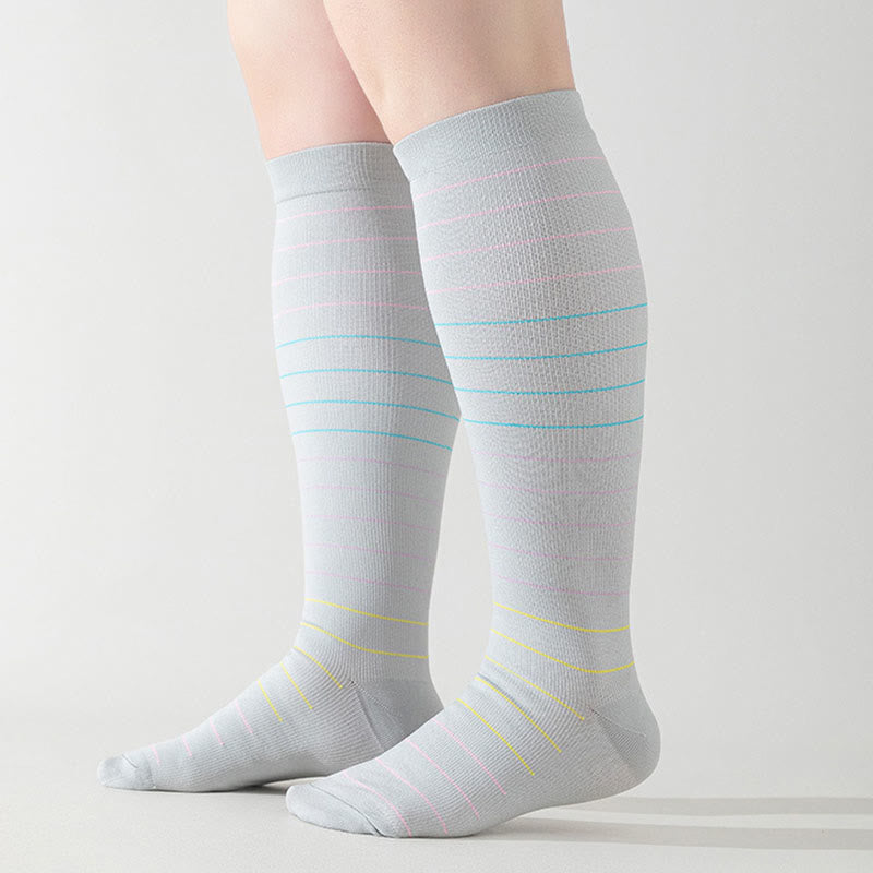 Plus Size Colorful Pinstripes Compression Socks(3 Pairs) - image 4