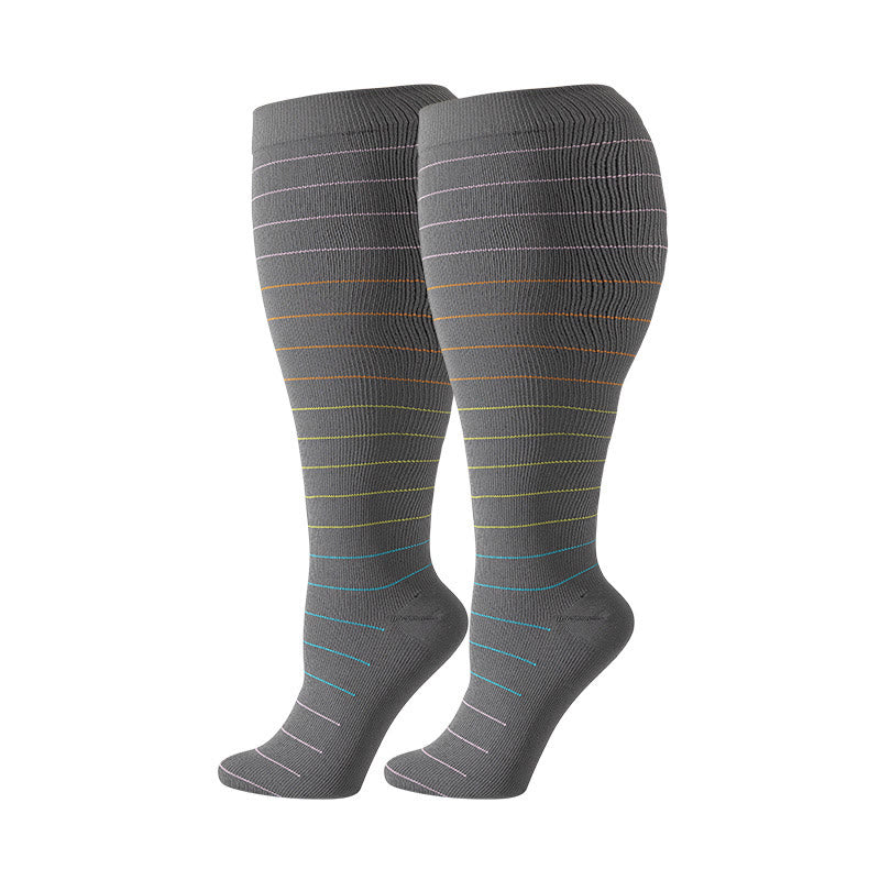 Plus Size Colorful Pinstripes Compression Socks(3 Pairs) - image 7