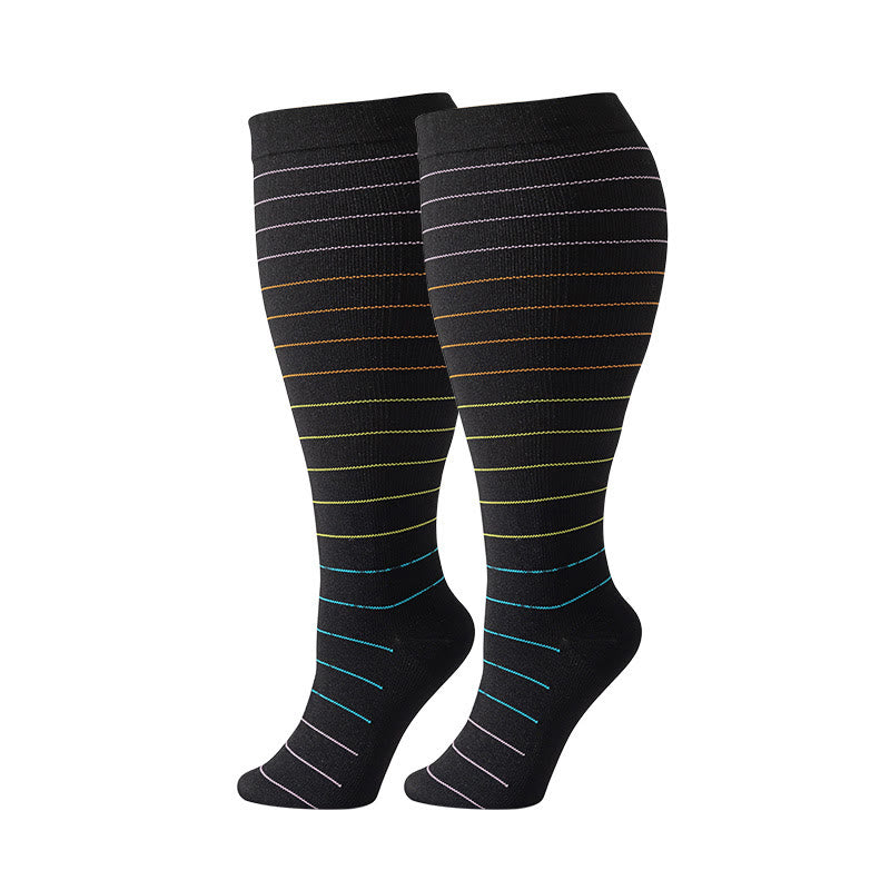 Plus Size Colorful Pinstripes Compression Socks(3 Pairs) - image 6