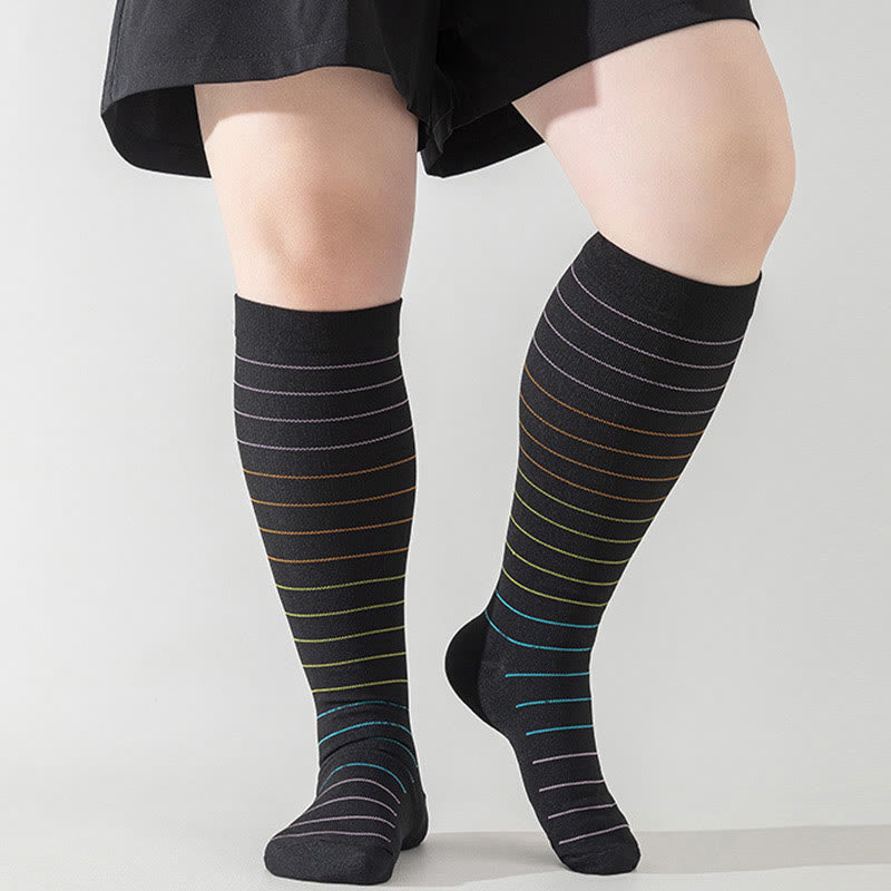 Plus Size Colorful Pinstripes Compression Socks(3 Pairs) - image 1