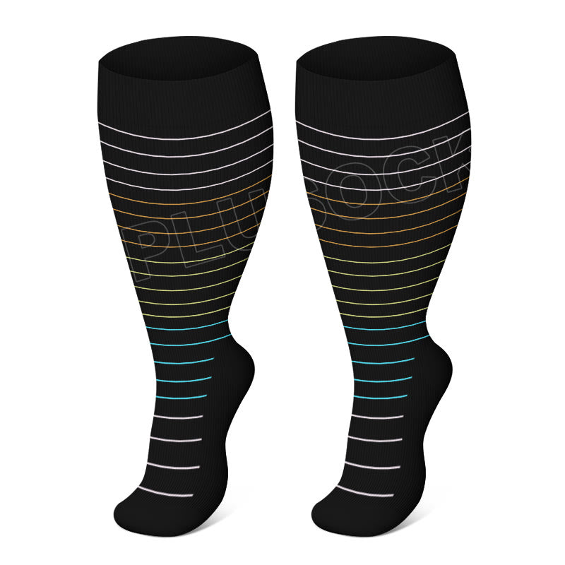 Plus Size Colorful Pinstripes Compression Socks(3 Pairs) - Black - 4XL - image 14