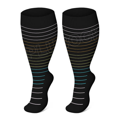Plus Size Colorful Pinstripes Compression Socks(3 Pairs) - Black - 4XL - image 14
