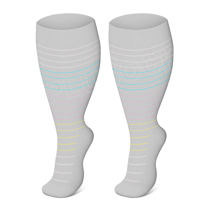 Plus Size Colorful Pinstripes Compression Socks(3 Pairs) - Light Gray - 4XL - image 12