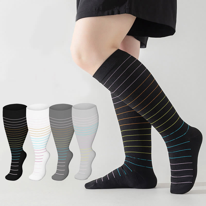 Plus Size Colorful Pinstripes Compression Socks(3 Pairs) - image 0