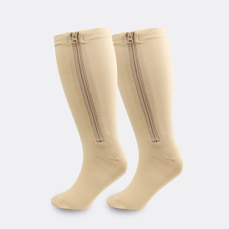 Plus Size Zipper Compression Socks(2 Pairs) - Nude - 4XL - image 8