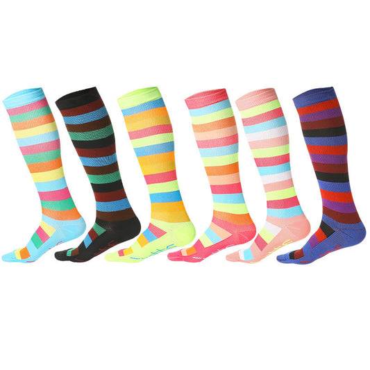 Rainbow Stripes Knee High Socks(6 Pairs) - Multicolor - S/M - image 0