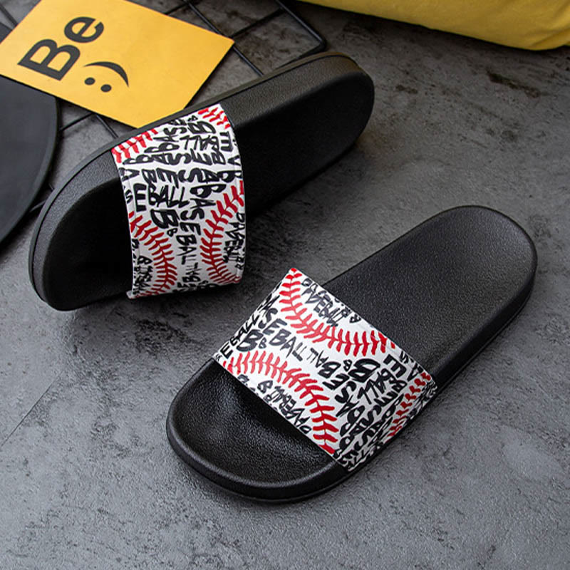 Plus Size Baseball Pattern Slides(2 Pairs) - Black - 3XL - image 12