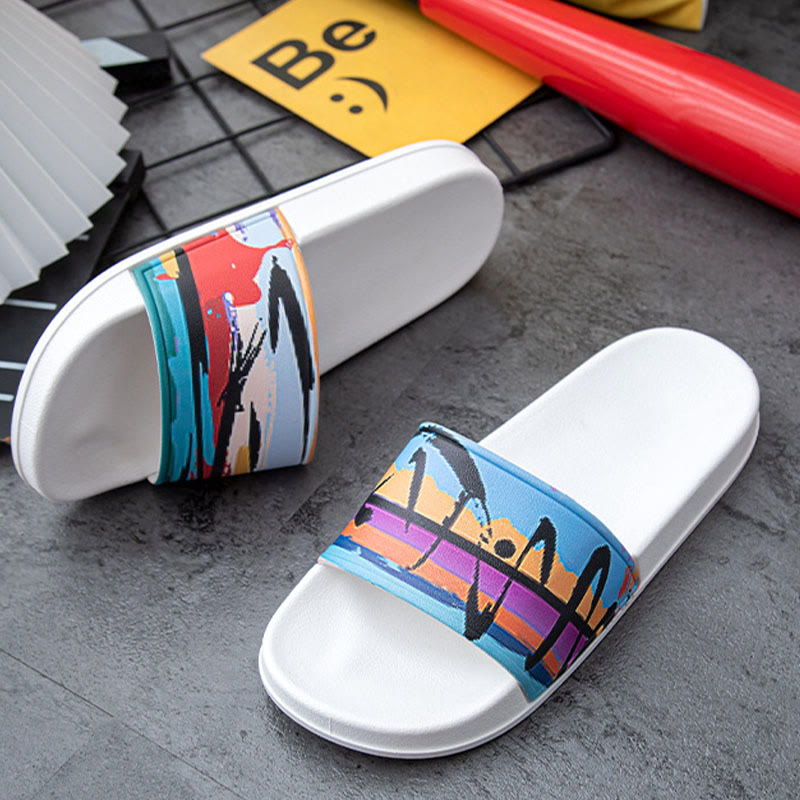 Plus Size Seaside Oil Painting Slides(2 Pairs) - image 3