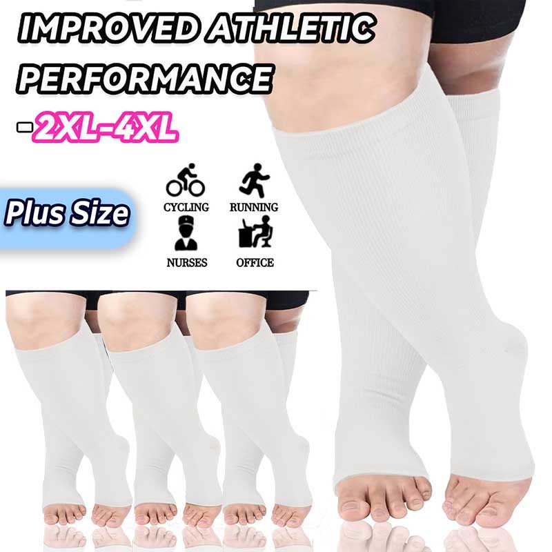 Plus Size Solid Color Open Toe Compression Socks(3 Pairs) - image 8