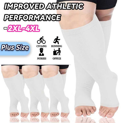 Plus Size Solid Color Open Toe Compression Socks(3 Pairs) - image 8