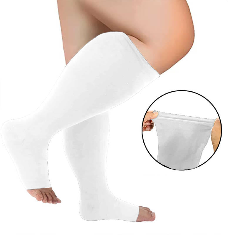 Plus Size White Open Toe Compression Socks - White - 4XL - image 1