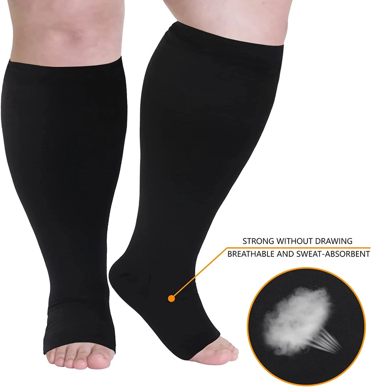 Plus Size Solid Color Open Toe Compression Socks(3 Pairs) - image 1