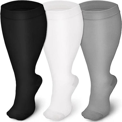 Solid Color Plus Size Compression Socks 2XL-7XL(3 Pairs) - Multicolor - 7XL - image 1