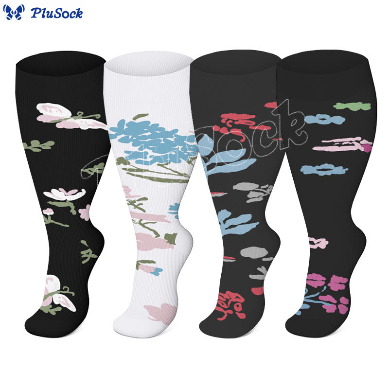 Plus Size Flower Butterfly Compression Socks(4 Pairs) - image 3