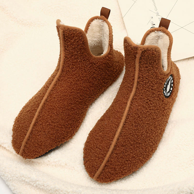 Plus Size Solid Color Plush Ankle Slipper Socks - Brown - 3XL - image 3