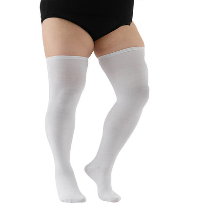 Plus Size Solid Color Thigh High Knee Socks(2 Pairs) - White - Fits 198lbs - image 12