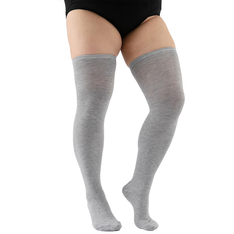 Plus Size Solid Color Thigh High Knee Socks(2 Pairs) - Light Gray - Fits 198lbs - image 8