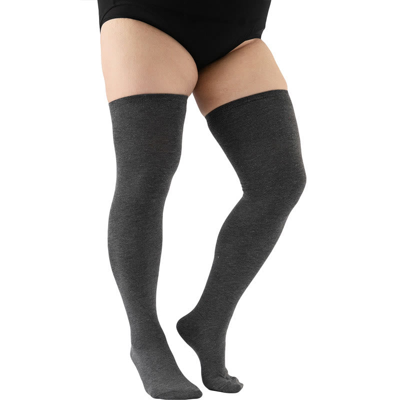 Plus Size Solid Color Thigh High Knee Socks(2 Pairs) - Dark Grey - Fits 198lbs - image 13